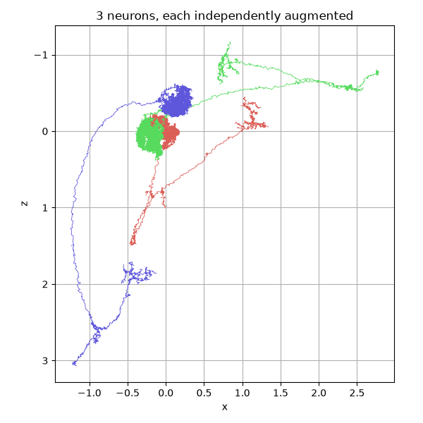 3 neurons, each independently augmented